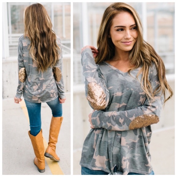 LAST ONE • Camo sequin jersey knit top - Picture 2 of 2